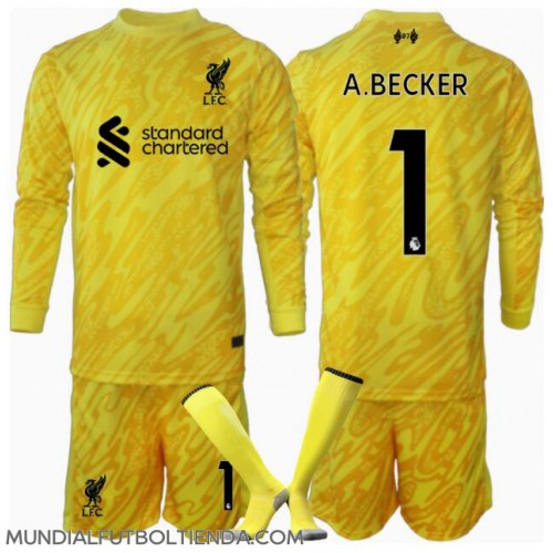 Camiseta Liverpool Alisson Becker #1 Portero Tercera Equipación Replica 2024-25 para niños mangas largas (+ Pantalones cortos)